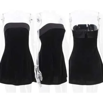ANKOMINA Women's Sexy Strapless Bodycon Mini Dress Velvet Off Shoulder A-Line Tube Top Dress Party Club Dresses Black