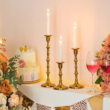 Inweder Gold Taper Candle Holders Set of 3 for Home Decor