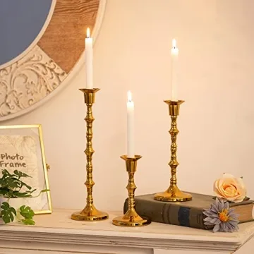 Inweder Gold Taper Candle Holders Set of 3 for Home Decor