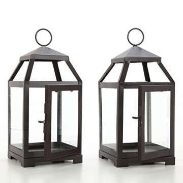 Hosley Set of 2 Clear Glass and Iron Classic Style Lantern 12 Inch High Ideal Gift for Weddings Fest...