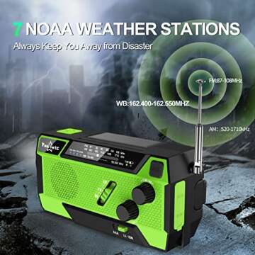 Yesiwtc 7400mWh NOAA Emergency Weather Radio with 3 in 1 Charging Cable Emergency Radio Solar Hand Crank Alert Radio 3 Power Supply Methods with SOS Alarm, Flashlight for Hurricane Emergency