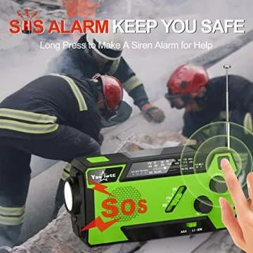 Yesiwtc 7400mWh NOAA Emergency Weather Radio with 3 in 1 Charging Cable Emergency Radio Solar Hand Crank Alert Radio 3 Power Supply Methods with SOS Alarm, Flashlight for Hurricane Emergency