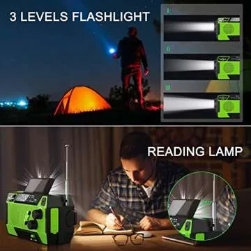 Yesiwtc 7400mWh NOAA Emergency Weather Radio with 3 in 1 Charging Cable Emergency Radio Solar Hand Crank Alert Radio 3 Power Supply Methods with SOS Alarm, Flashlight for Hurricane Emergency