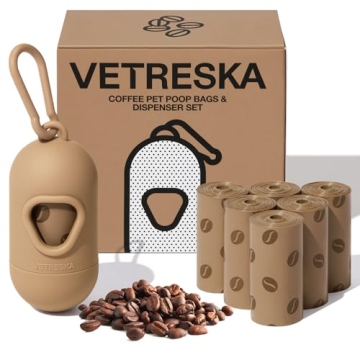 VETRESKA Eco-Friendly Coffee Scented Dog Poop Bags with Holder
