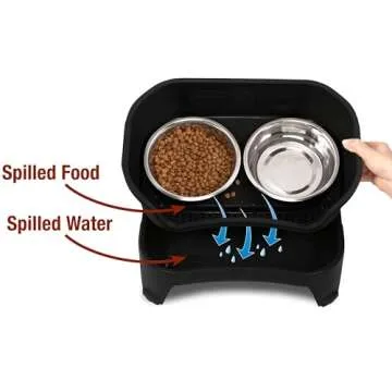 Neater Feeder - Express Model w/ Slow Feed Bowl - Mess-Proof Dog Bowls (M/L, Black) Made in USA – Elevated, No Spill, Non-Tip, Non-Slip, Raised Stainless Steel Food/Water Pet Bowls Aid Digestion