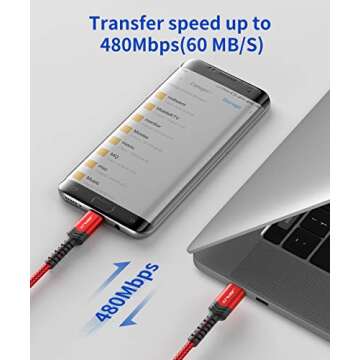 JSAUX USB C to Micro USB Cable 6.6FT, Type C to Micro USB Charger Braided Cord， Support Charge & Sync Compatible with MacBook (Pro),Galaxy S8, S9, S10, Pixel 3 XL, 2 XL and Micro USB Devices- Red/2M