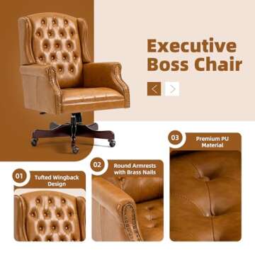 ECOTOUGE Ergonomic Tufted Office Chair in Camel Color