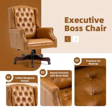 ECOTOUGE Ergonomic Tufted Office Chair in Camel Color