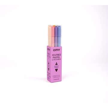Omy Signature Pastel Double Tipped Felt Markers, Box of 9 Pastel Colors, Box Transforms Into a Holder, Great for Kids