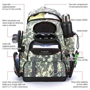 BASSDASH Fishing Tackle Backpack Water Resistant Tactical Bag Soft Tackle Box with Rod Holder and Protective Rain Cover