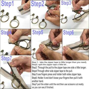 Leekayer #5 Silver Metallic Nylon Coil Zippers by The Yard Bulk 10 Yards White Zipper Tape with 25pc...