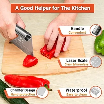 Pro Dough Pastry Scraper/Cutter/Chopper Stainless Steel Mirror Polished with Measuring Scale Multipurpose- Cake, Pizza Cutter - Pastry Bread Separator Scale Knife