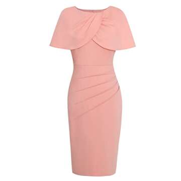VFSHOW Womens Pink Draped Cape Ruched Slim Fitted Party Cocktail Stretch Bodycon Pencil Sheath Dress 7285 PIK S