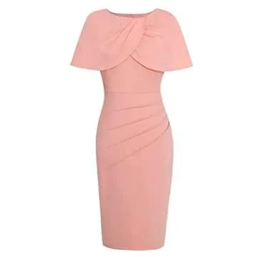 VFSHOW Womens Pink Draped Cape Ruched Slim Fitted Party Cocktail Stretch Bodycon Pencil Sheath Dress 7285 PIK S