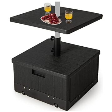 Giantex Outdoor Side Table with Umbrella Stand, 175 lbs Fillable Weighted Bag, Adjustable Umbrella T...