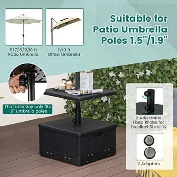 Giantex Outdoor Side Table with Umbrella Stand, 175 lbs Fillable Weighted Bag, Adjustable Umbrella Table Tray, 2 Wheels and 2 Handles, Umbrella Base with Storage for Patio Deck Garden Poolside