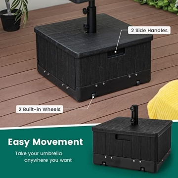 Giantex Outdoor Side Table with Umbrella Stand, 175 lbs Fillable Weighted Bag, Adjustable Umbrella Table Tray, 2 Wheels and 2 Handles, Umbrella Base with Storage for Patio Deck Garden Poolside