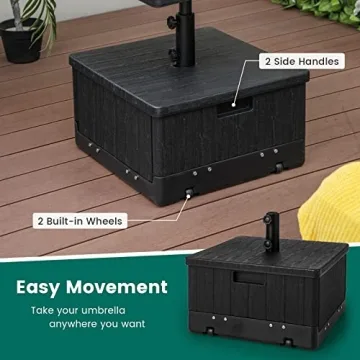 Giantex Outdoor Side Table with Umbrella Stand, 175 lbs Fillable Weighted Bag, Adjustable Umbrella Table Tray, 2 Wheels and 2 Handles, Umbrella Base with Storage for Patio Deck Garden Poolside