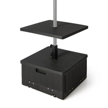 Giantex Outdoor Side Table with Umbrella Stand, 175 lbs Fillable Weighted Bag, Adjustable Umbrella Table Tray, 2 Wheels and 2 Handles, Umbrella Base with Storage for Patio Deck Garden Poolside