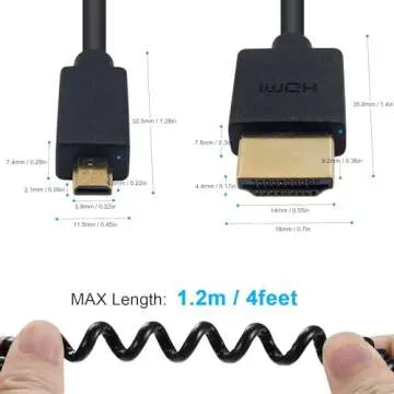 Duttek Micro HDMI to HDMI Coiled Cable 4K Slim Design