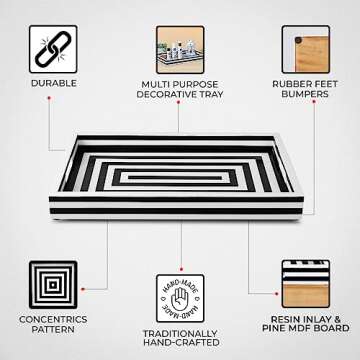 Handicrafts Home Handmade Concentrics Pattern Inspired Decorative Tray - 11x17 Ottoman Tray, Multipurpose Resin Inlay Centerpiece Tray for Living Room Dining Entertaining and Display