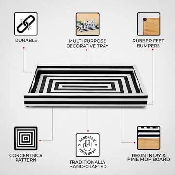 Handicrafts Home Handmade Concentrics Pattern Inspired Decorative Tray - 11x17 Ottoman Tray, Multipurpose Resin Inlay Centerpiece Tray for Living Room Dining Entertaining and Display