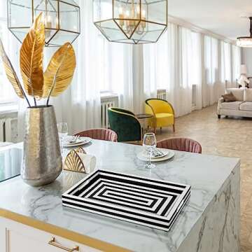 Handicrafts Home Handmade Concentrics Pattern Inspired Decorative Tray - 11x17 Ottoman Tray, Multipurpose Resin Inlay Centerpiece Tray for Living Room Dining Entertaining and Display