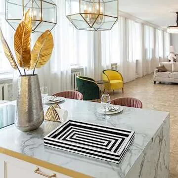 Handicrafts Home Handmade Concentrics Pattern Inspired Decorative Tray - 11x17 Ottoman Tray, Multipurpose Resin Inlay Centerpiece Tray for Living Room Dining Entertaining and Display