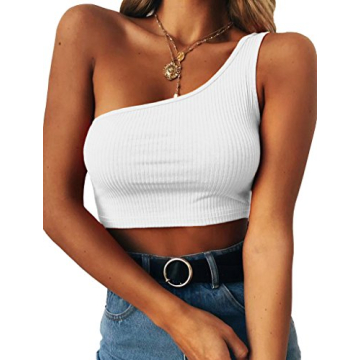 PRETTODAY Womens Sleeveless Crop Tops Sexy Strappy Tees,White,Small