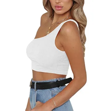 PRETTODAY Womens Sleeveless Crop Tops Sexy Strappy Tees,White,Small