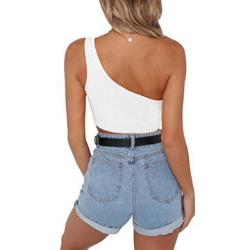 PRETTODAY Womens Sleeveless Crop Tops Sexy Strappy Tees,White,Small