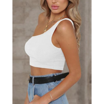PRETTODAY Womens Sleeveless Crop Tops Sexy Strappy Tees,White,Small