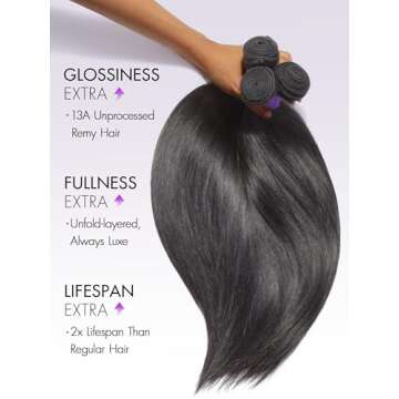 LUVME Straight Human Hair 3 Bundles Double Weft 12A Brazilian Hair Bundles Human Hair Bundles 100% Unprocessed Virgin Human Hair Bundles 20" 22" 24" Inch