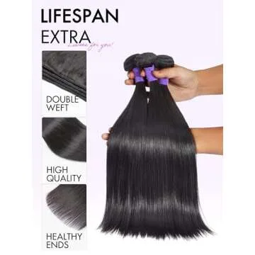 LUVME Straight Human Hair 3 Bundles Double Weft 12A Brazilian Hair Bundles Human Hair Bundles 100% Unprocessed Virgin Human Hair Bundles 20" 22" 24" Inch