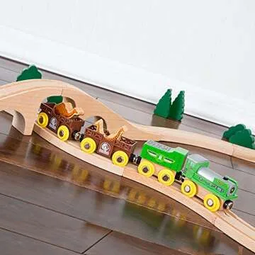 Orbrium Toys 12 (18 Pcs) Wooden Engines & Train Cars Collection with Animals, Farm Safari Zoo Wooden...