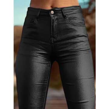 Flamingals Bootcut PU Leather High Waist Flare Legs Vintage Pocket Pants Winter Trendy Black M