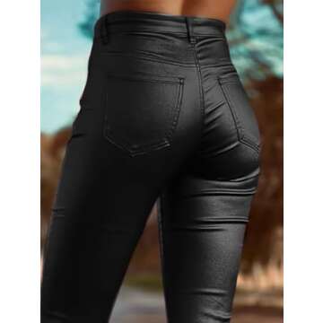 Flamingals Bootcut PU Leather High Waist Flare Legs Vintage Pocket Pants Winter Trendy Black M