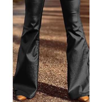 Flamingals Bootcut PU Leather High Waist Flare Legs Vintage Pocket Pants Winter Trendy Black M