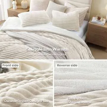 Geniospin Queen Comforter Set Ivory,Warm Winter Comforter Queen Size,Ultra-Soft Sherpa Fleece Queen Bedding Set, Reversible 3-Piece Comforter Set for Winter, Warm & Cozy (Ivory, 90''x90'')