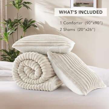 Geniospin Queen Comforter Set Ivory,Warm Winter Comforter Queen Size,Ultra-Soft Sherpa Fleece Queen Bedding Set, Reversible 3-Piece Comforter Set for Winter, Warm & Cozy (Ivory, 90''x90'')