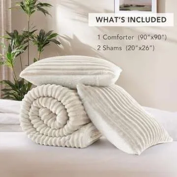 Geniospin Queen Comforter Set Ivory,Warm Winter Comforter Queen Size,Ultra-Soft Sherpa Fleece Queen Bedding Set, Reversible 3-Piece Comforter Set for Winter, Warm & Cozy (Ivory, 90''x90'')
