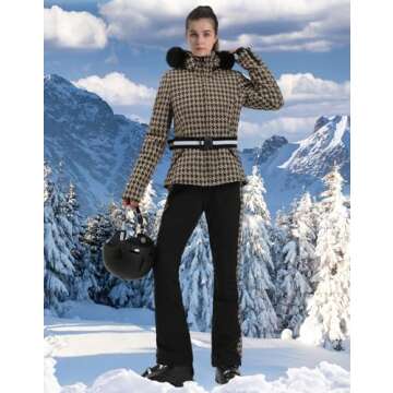 Women's Ski Jacket Snowboard Warm Winter Short Slim Snow Coat Jacket Mountain Windproof Waterproof I...