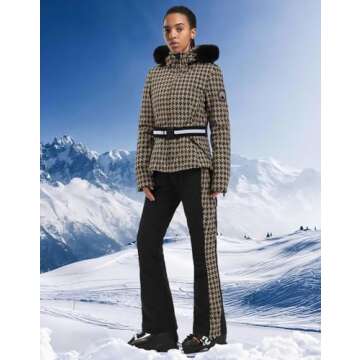 Women's Ski Jacket Snowboard Warm Winter Short Slim Snow Coat Jacket Mountain Windproof Waterproof Insulated Hooded