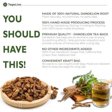 Tagalica Premium 135 Dandelion Root Tea Bags - 100% Natural Herbal Tea with Eco-Conscious Bags