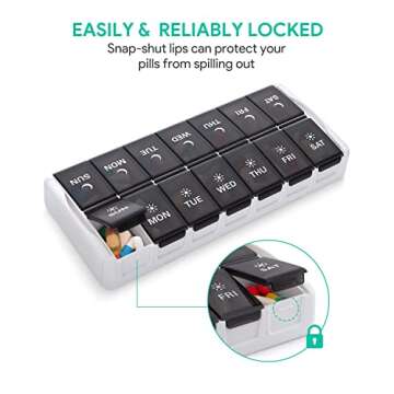 TookMag Weekly Pill Organizer 2 Times a Day, Easy Fill Medicine Pill Organizer AM PM Pill Organizer, Large Capacity 7 Day Pill Box for Pills/Vitamin/Fish Oil/Supplements (Patent Registered)