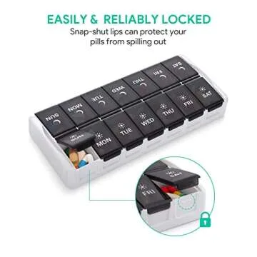 TookMag Weekly Pill Organizer 2 Times a Day, Easy Fill Medicine Pill Organizer AM PM Pill Organizer, Large Capacity 7 Day Pill Box for Pills/Vitamin/Fish Oil/Supplements (Patent Registered)