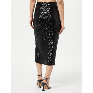 The Drop Women's Bianca Sequin Midi Skirt Black, S