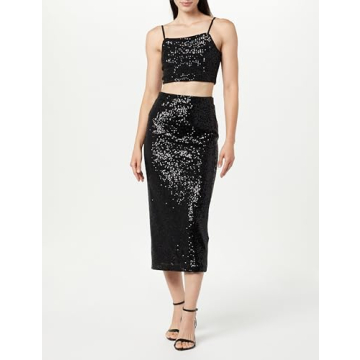 The Drop Women's Bianca Sequin Midi Skirt Black, S