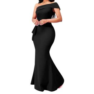 Black Formal Dresses for Women Sexy Bodycon One Off Shoulder Mermaid Cocktail Floor Length Prom Long Dress with Zipper for Evening Party(X-Large)