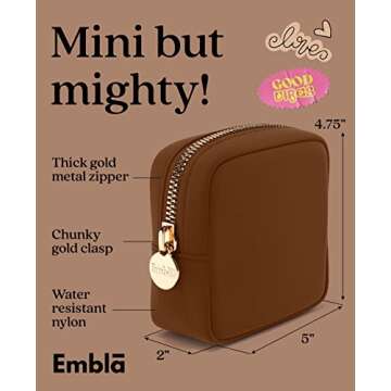 Embla Makeup Bag Travel Cosmetics Pouch and Toiletry Bag, Nylon Zipper Pouch Purse, Cute Make Up Org...